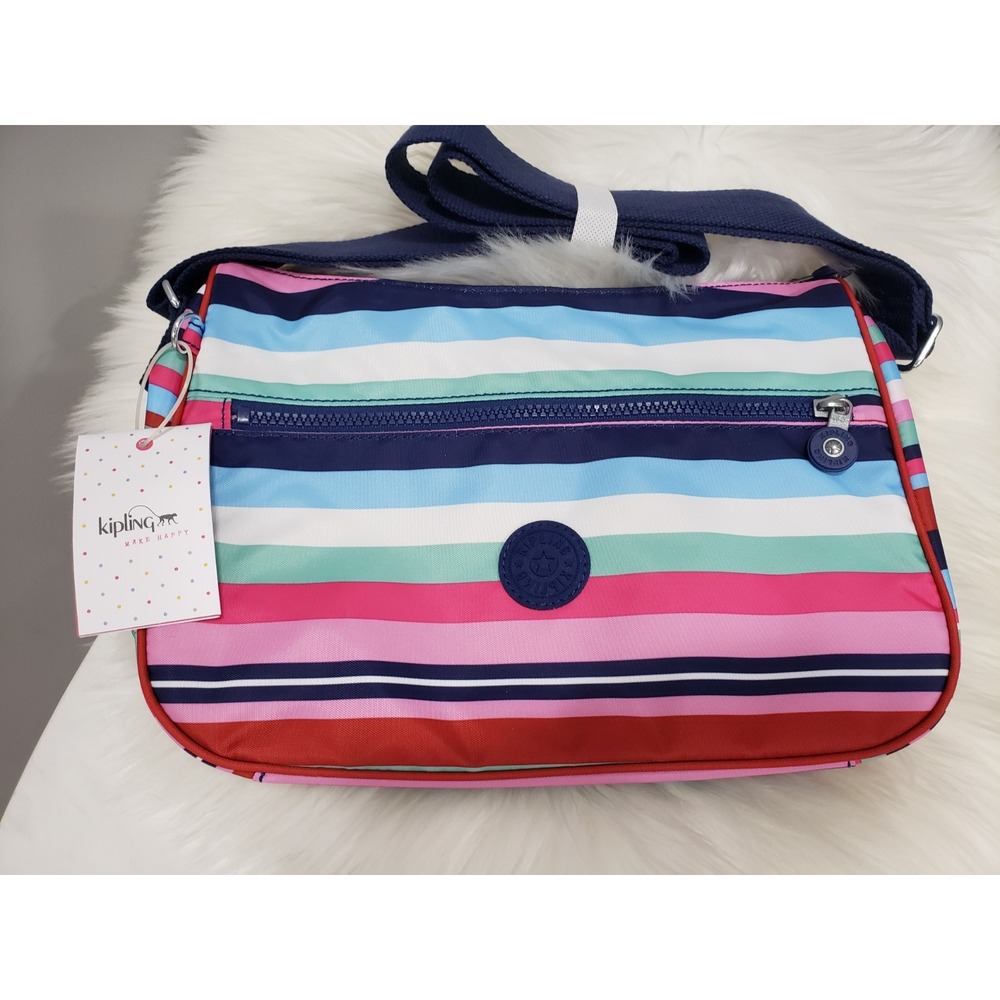 NEW $99 Kipling Sally Crossbody Purse Bag walking on air pastel stripes striped